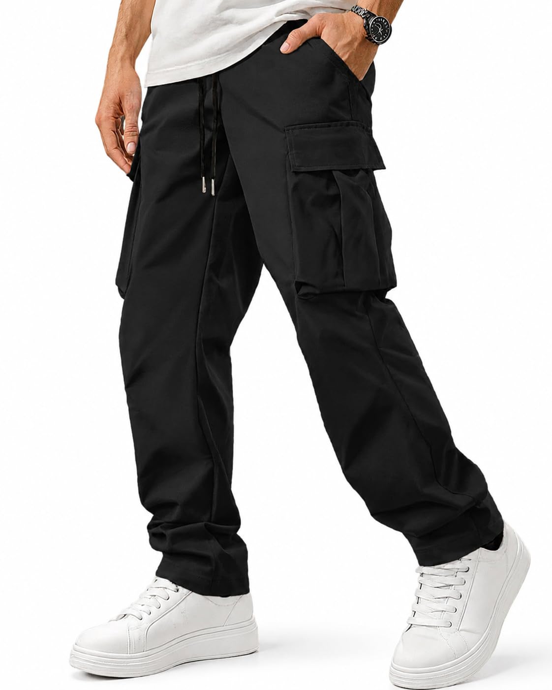 Men's Casual Cargo Pants Hiking Drawstring Pants