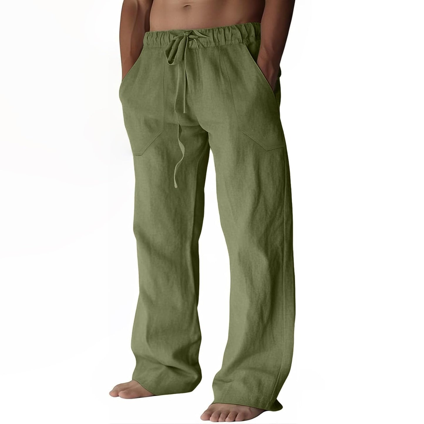 ZARLAN Breathable Men's Cotton Linen Pants Summer Beach Wide Leg | Casual Lightweight Loose Relaxed Fit Elastic Drawstring Waist Soft Cozy Trousers for Men