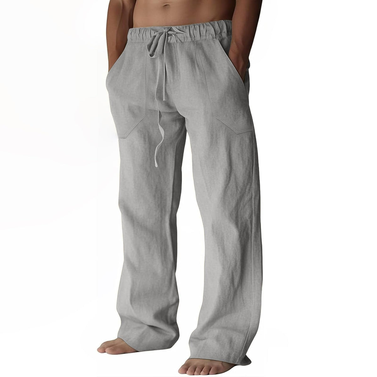 ZARLAN Breathable Men's Cotton Linen Pants Summer Beach Wide Leg | Casual Lightweight Loose Relaxed Fit Elastic Drawstring Waist Soft Cozy Trousers for Men