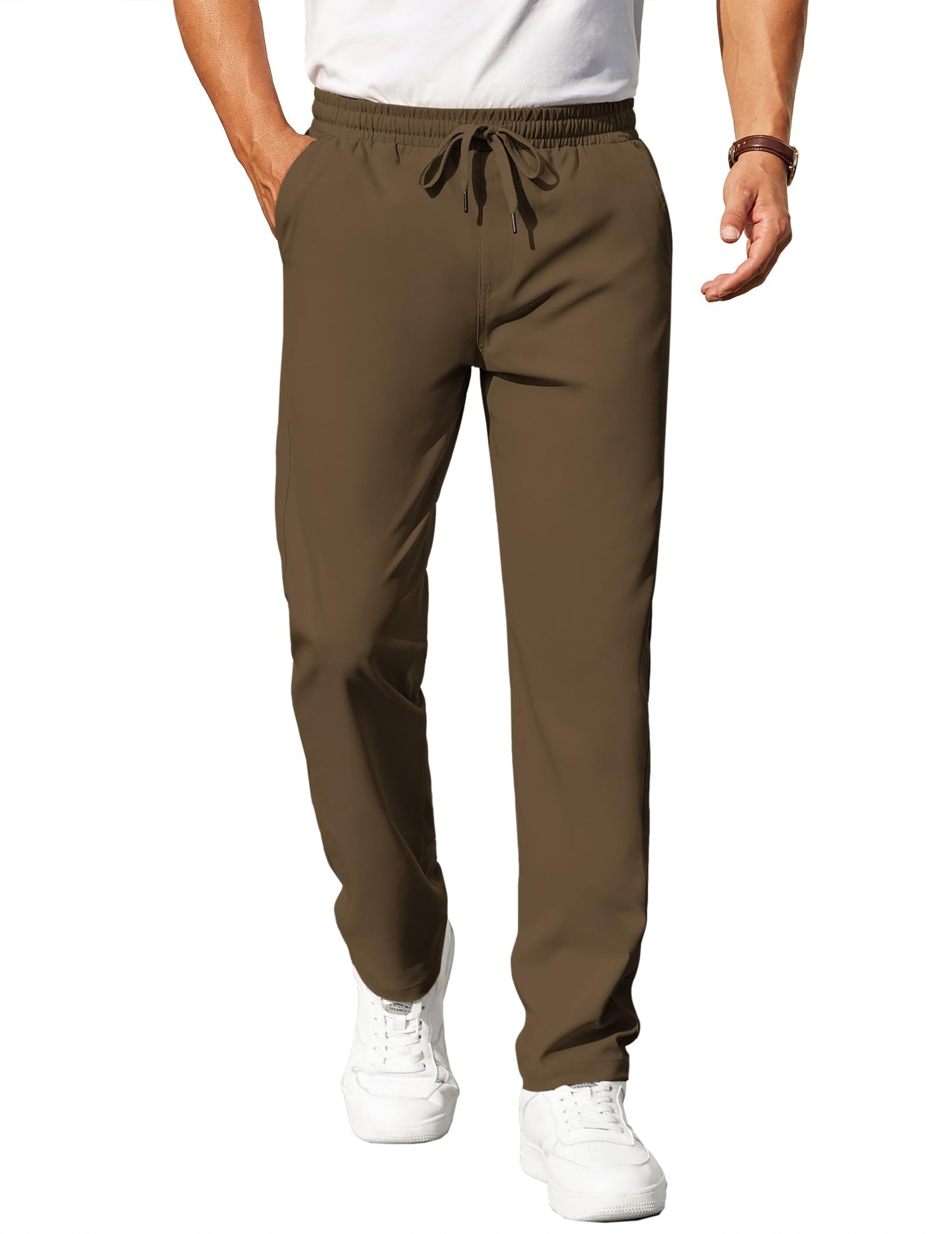COOFANDY Mens Casual Pants Elastic Waist Chino Pants Lightweight Drawstring Pants with Pockets