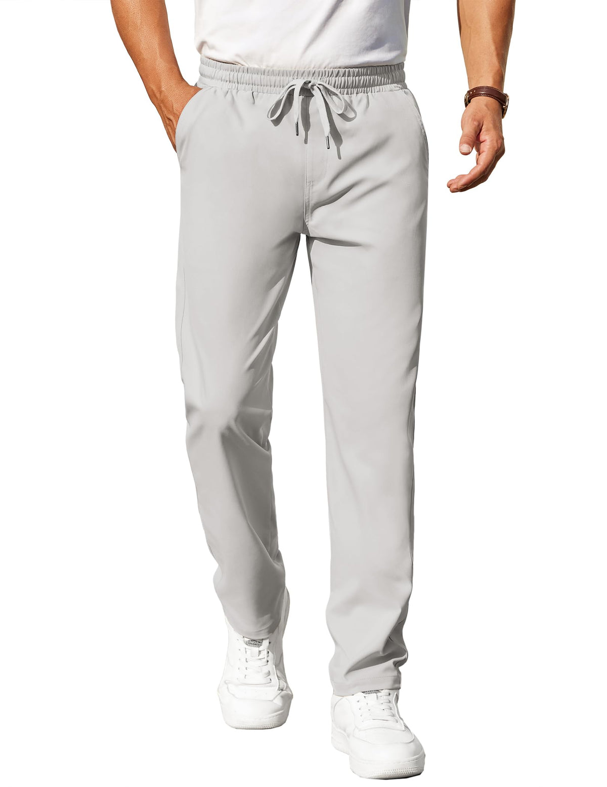 COOFANDY Mens Casual Pants Elastic Waist Chino Pants Lightweight Drawstring Pants with Pockets
