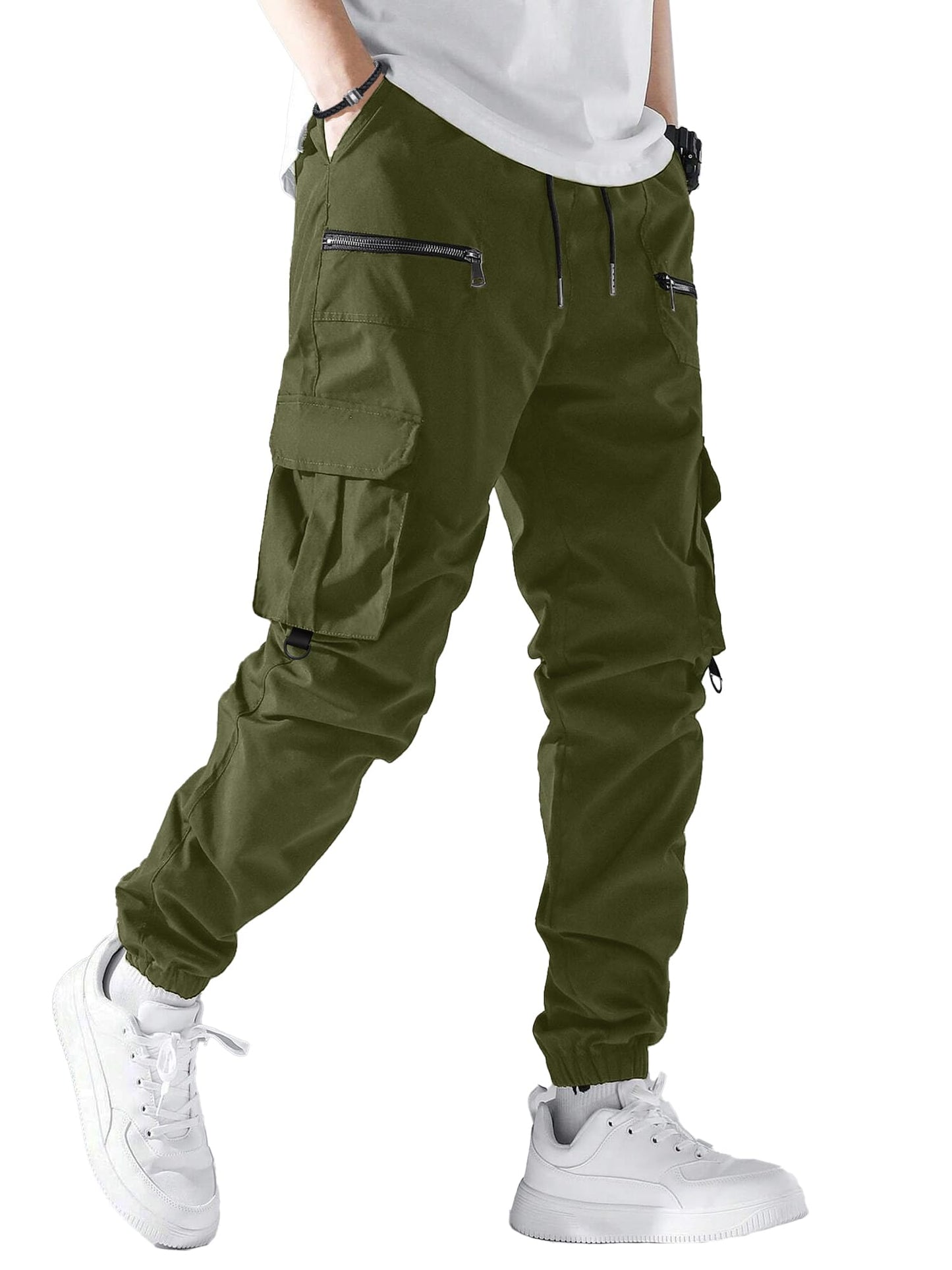 PLEPAN Men's Casual Cargo Pants Elastic Waist Drawstring Joggers Pants | Elastic Waist Drawstring, Multi Pockets, Breathable, Tapered Leg, Versatile for Sports & Daily