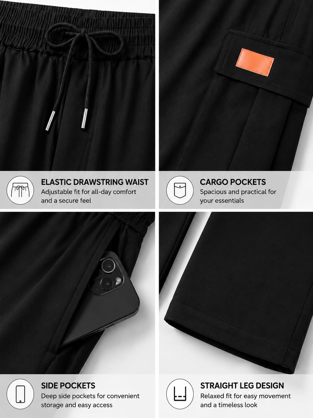 Men's Casual Cargo Pants Hiking Drawstring Pants