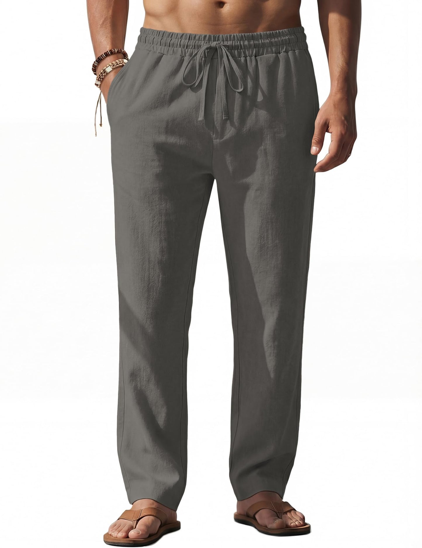 COOFANDY Men's Casual Linen Pants Loose Fit Elastic Waist Drawstring Lightweight Pant Summer Beach Trousers