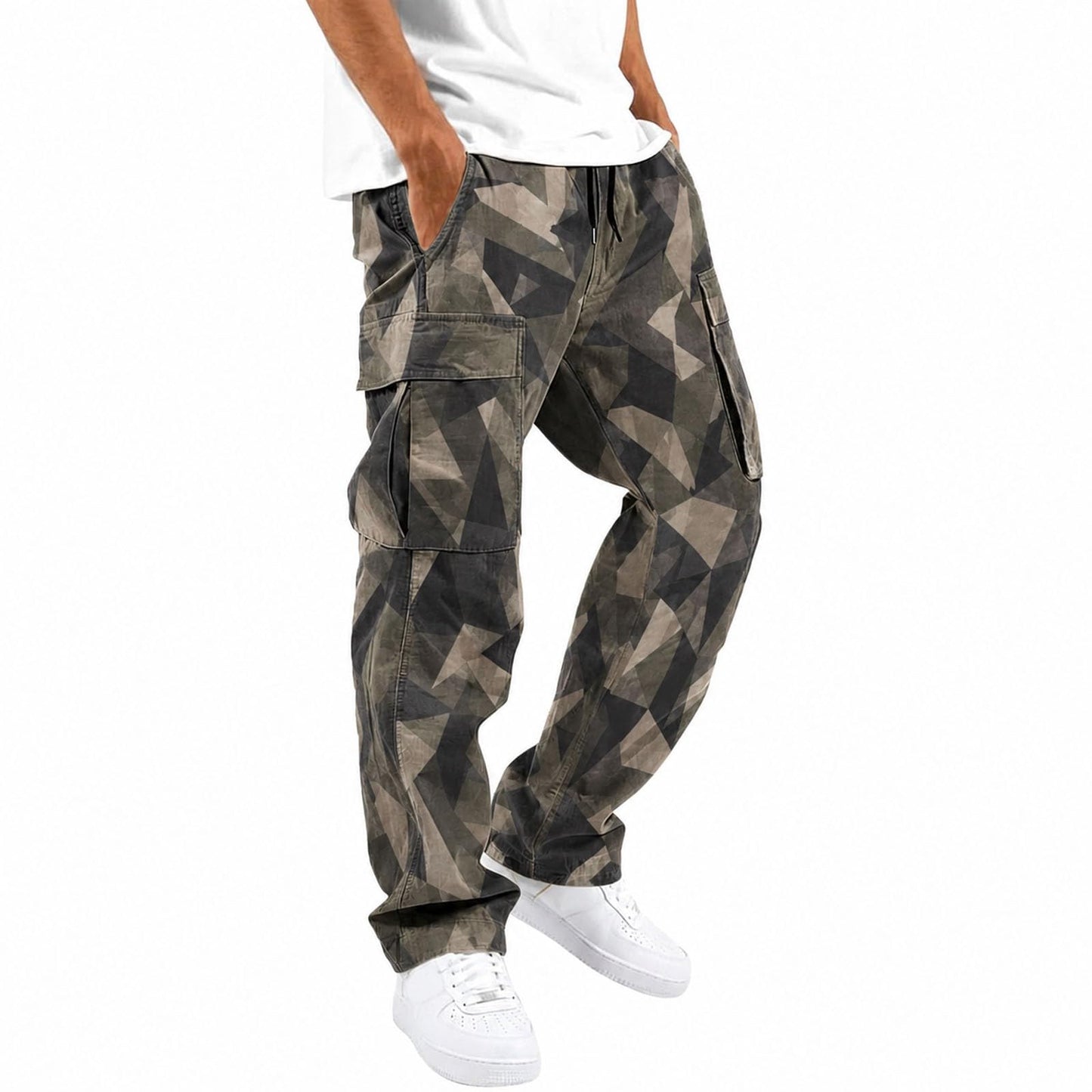 Mens Cargo Pants Casual Relaxed Fit Elastic Waist Hiking Cargo Work Pants | Drawstring Cargo Hiking Pants with Multi Pockets Straight Leg Athletic Pants for Outdoor Camping Fishing Workout Sweatpants