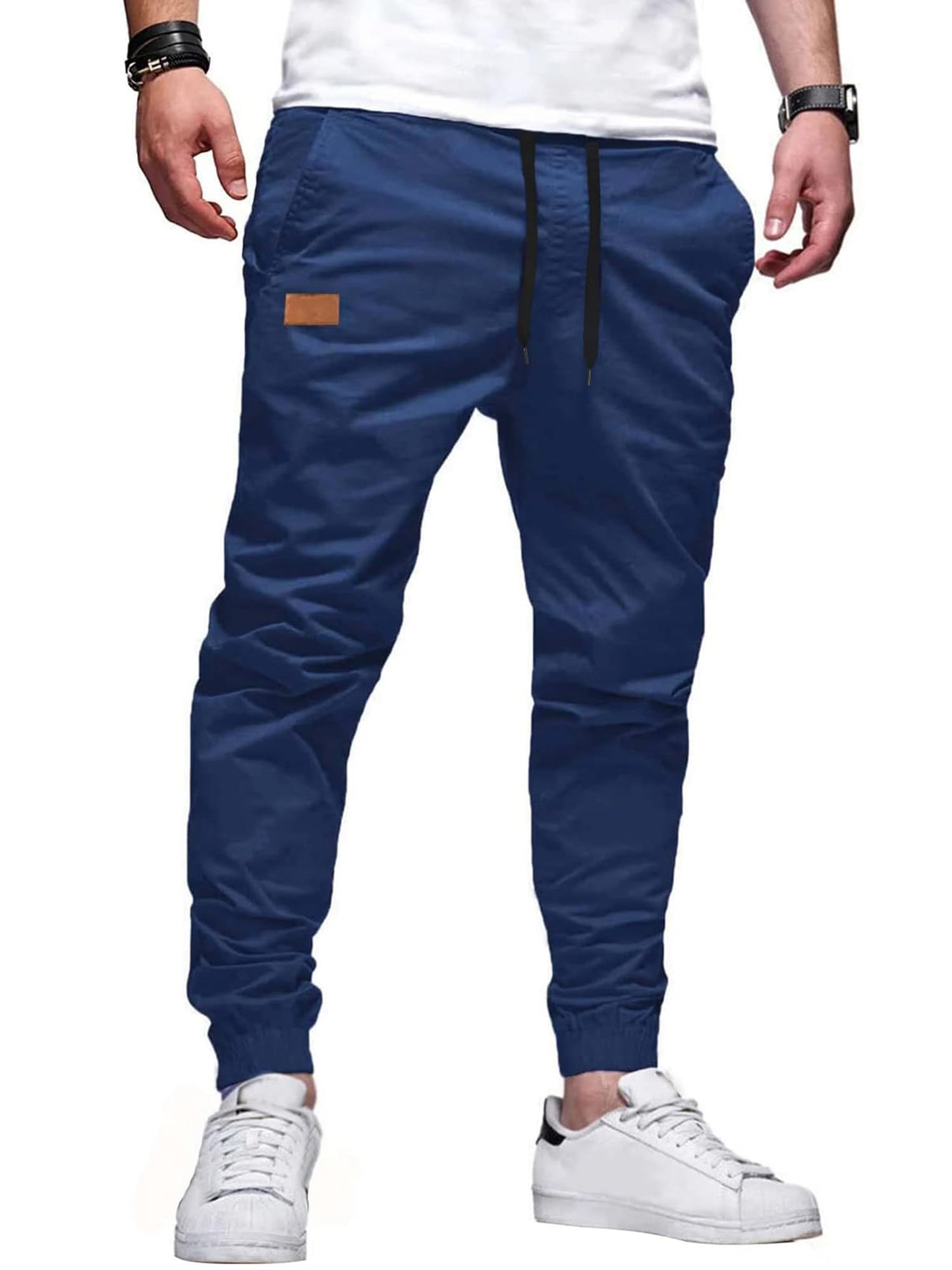 PLEPAN Mens Cotton Casual Cargo Joggers with 4 Pockets | Elastic Waist Drawstring, Track Jogging Sweatpants, Hiking,Outdoor, Comfortable