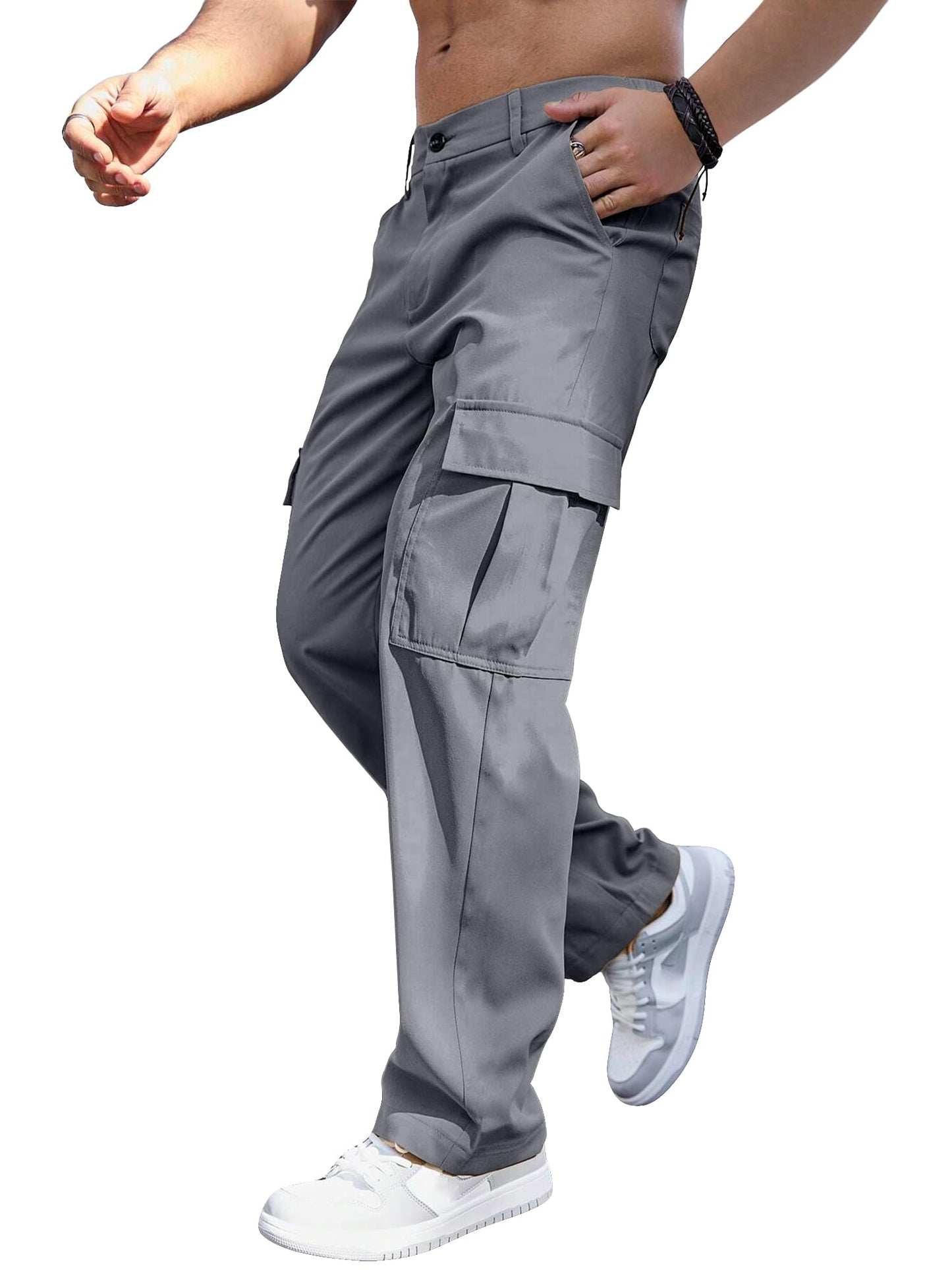 Comdecevis Men's Casual Cargo Pants Relaxed Fit Work Pants | Straight leg, elastic waist, 6 utility pockets, lightweight & breathable, zipper fly with button, ideal for casual work