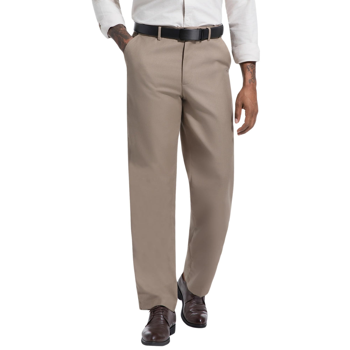 Mens Dress Pants Classic Fit Wrinkle-Free Expandable Waist Slacks | Breathable Fabric, Work Business Office, Flat Front, 4 Pockets, Machine Washable