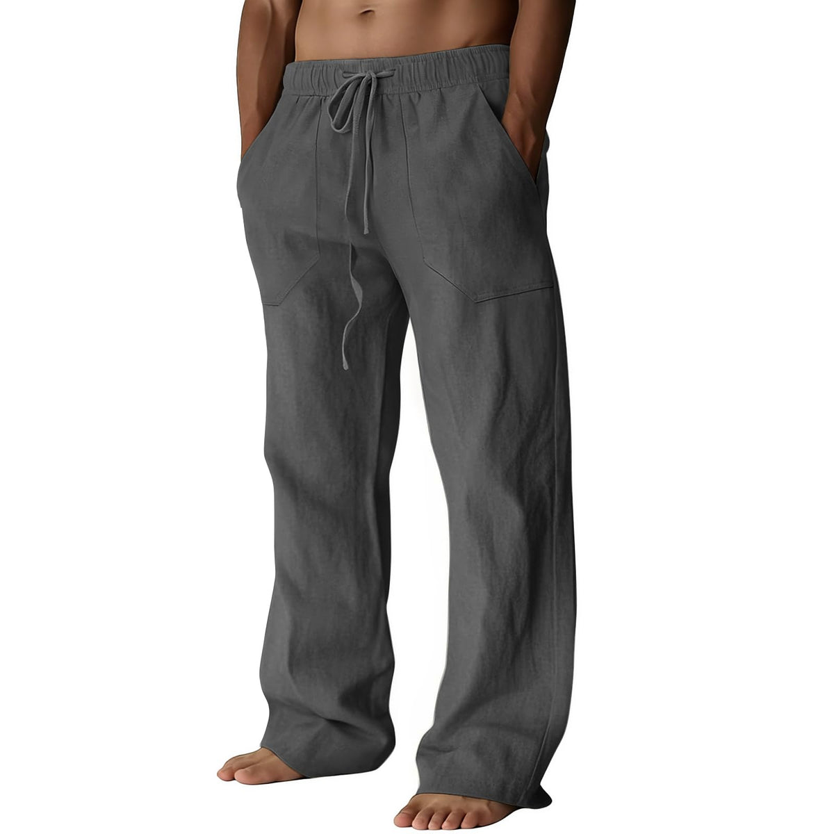 Puimentiua Cotton Linen Pants Men Casual Loose Fit Summer Beach Pants | Elastic Drawstring Waist Lightweight Lounge Pants, Wide Leg Baggy Yoga linen Sweatpants, Relaxed Fit, Side Pocket, Breathable
