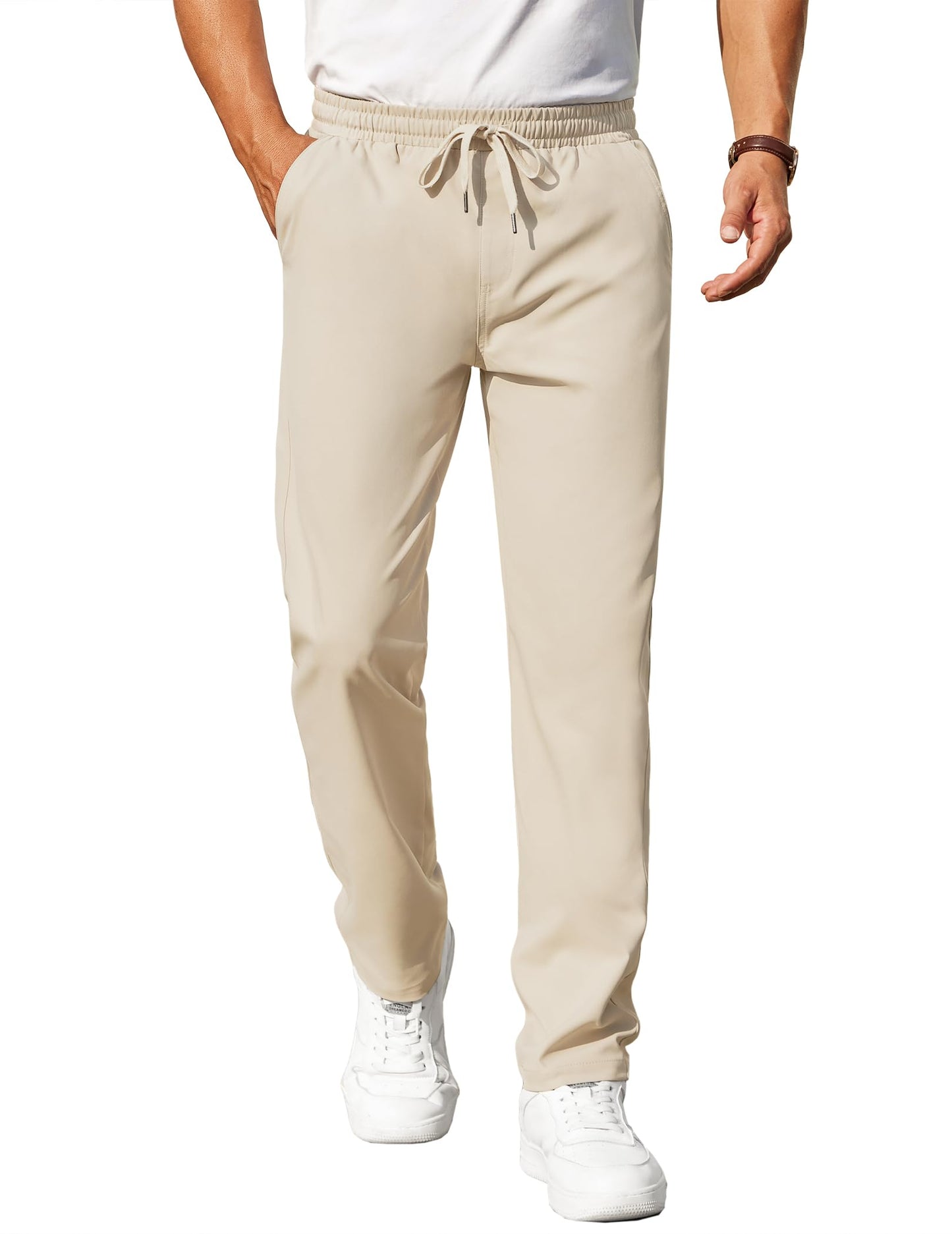 COOFANDY Mens Casual Pants Elastic Waist Chino Pants Lightweight Drawstring Pants with Pockets