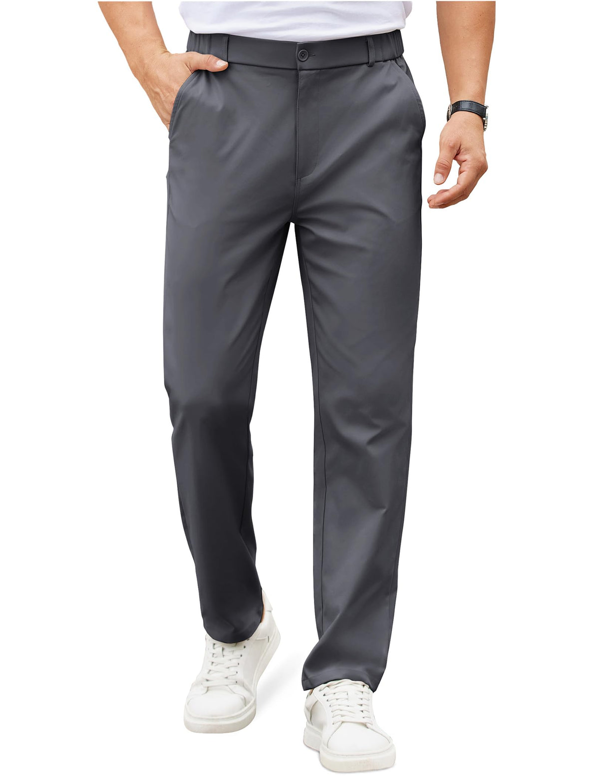COOFANDY Mens Casual Chino Pants Elastic Waist Classic-Fit Dress Slacks | Hybrid Waistband, Flat Front, Lightweight, Stretchy, Comfortable, Straight Leg, Business Casual Trousers