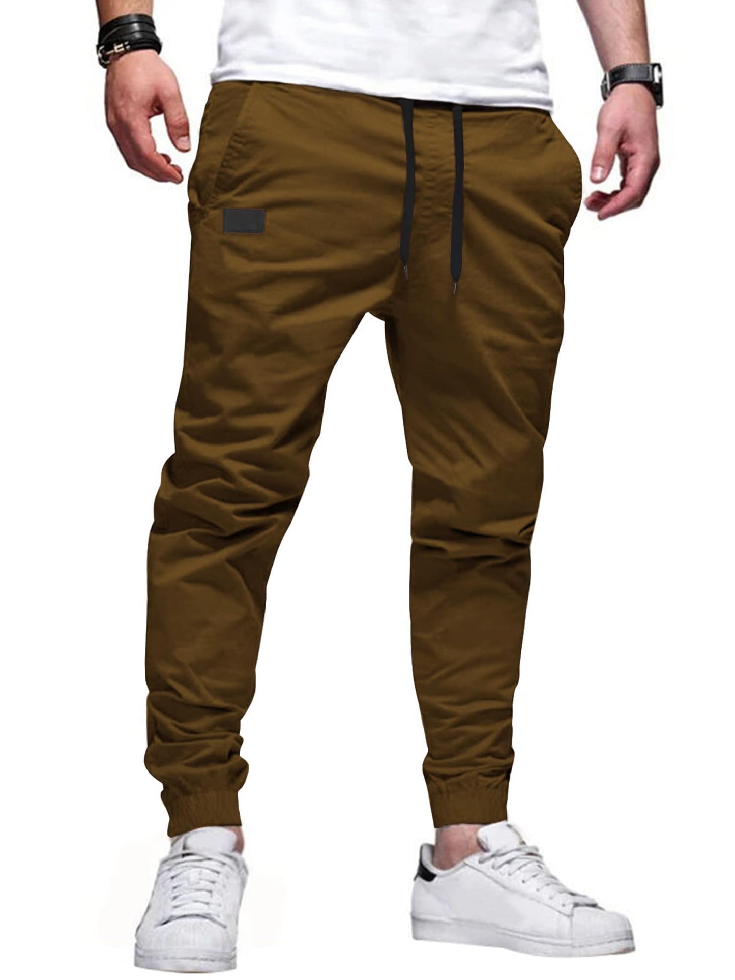 PLEPAN Mens Cotton Casual Cargo Joggers with 4 Pockets | Elastic Waist Drawstring, Track Jogging Sweatpants, Hiking,Outdoor, Comfortable