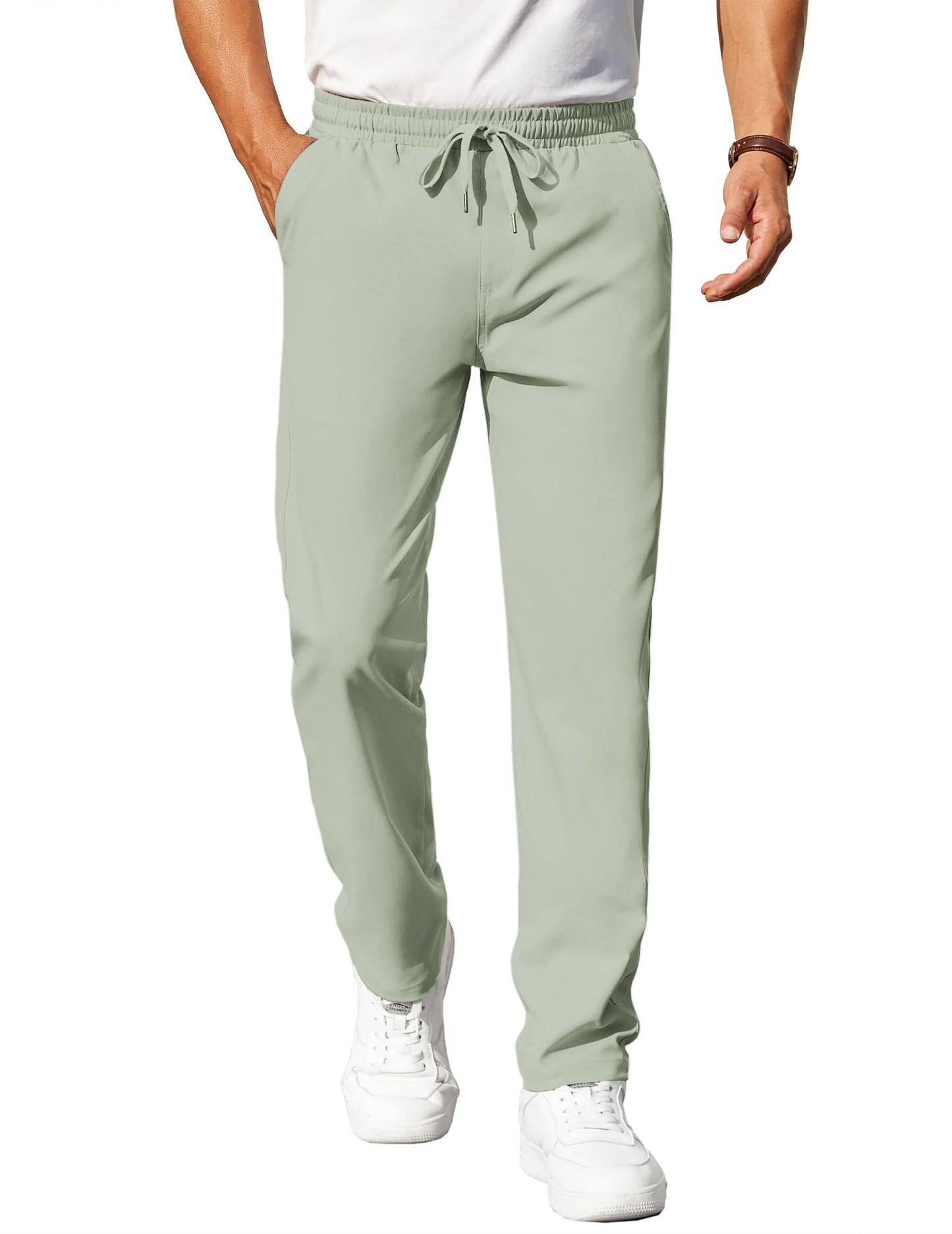 COOFANDY Mens Casual Pants Elastic Waist Chino Pants Lightweight Drawstring Pants with Pockets