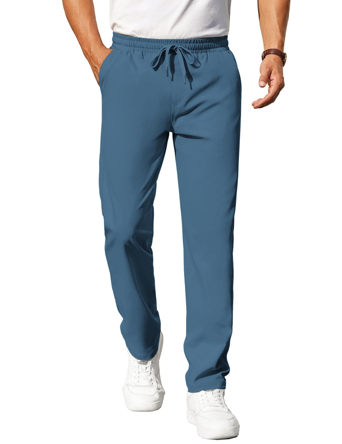 COOFANDY Mens Casual Pants Elastic Waist Chino Pants Lightweight Drawstring Pants with Pockets