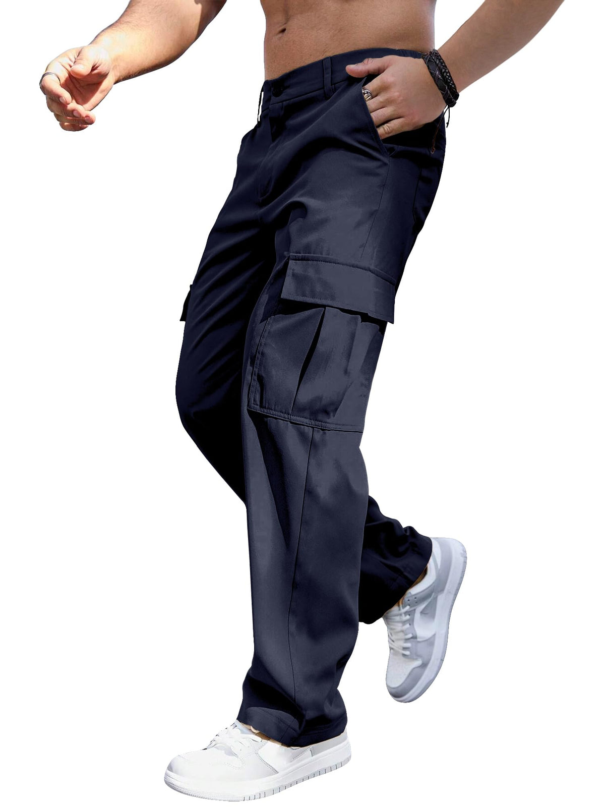 Comdecevis Men's Casual Cargo Pants Relaxed Fit Work Pants | Straight leg, elastic waist, 6 utility pockets, lightweight & breathable, zipper fly with button, ideal for casual work