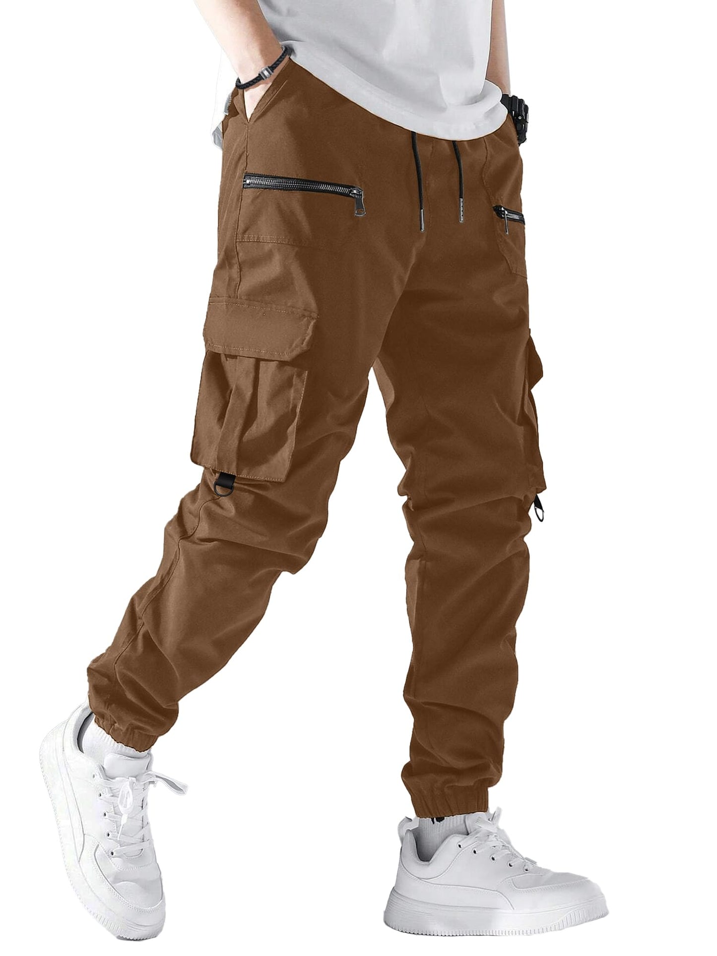 PLEPAN Men's Casual Cargo Pants Elastic Waist Drawstring Joggers Pants | Elastic Waist Drawstring, Multi Pockets, Breathable, Tapered Leg, Versatile for Sports & Daily