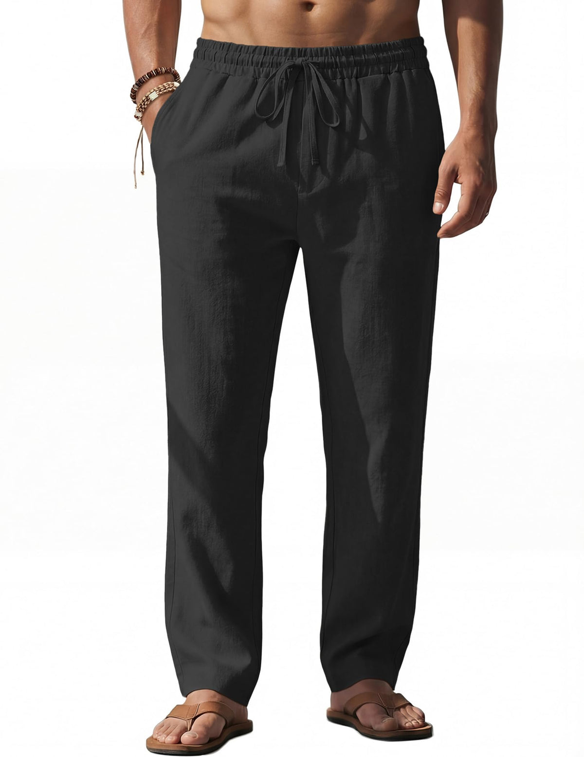 COOFANDY Men's Casual Linen Pants Loose Fit Elastic Waist Drawstring Lightweight Pant Summer Beach Trousers