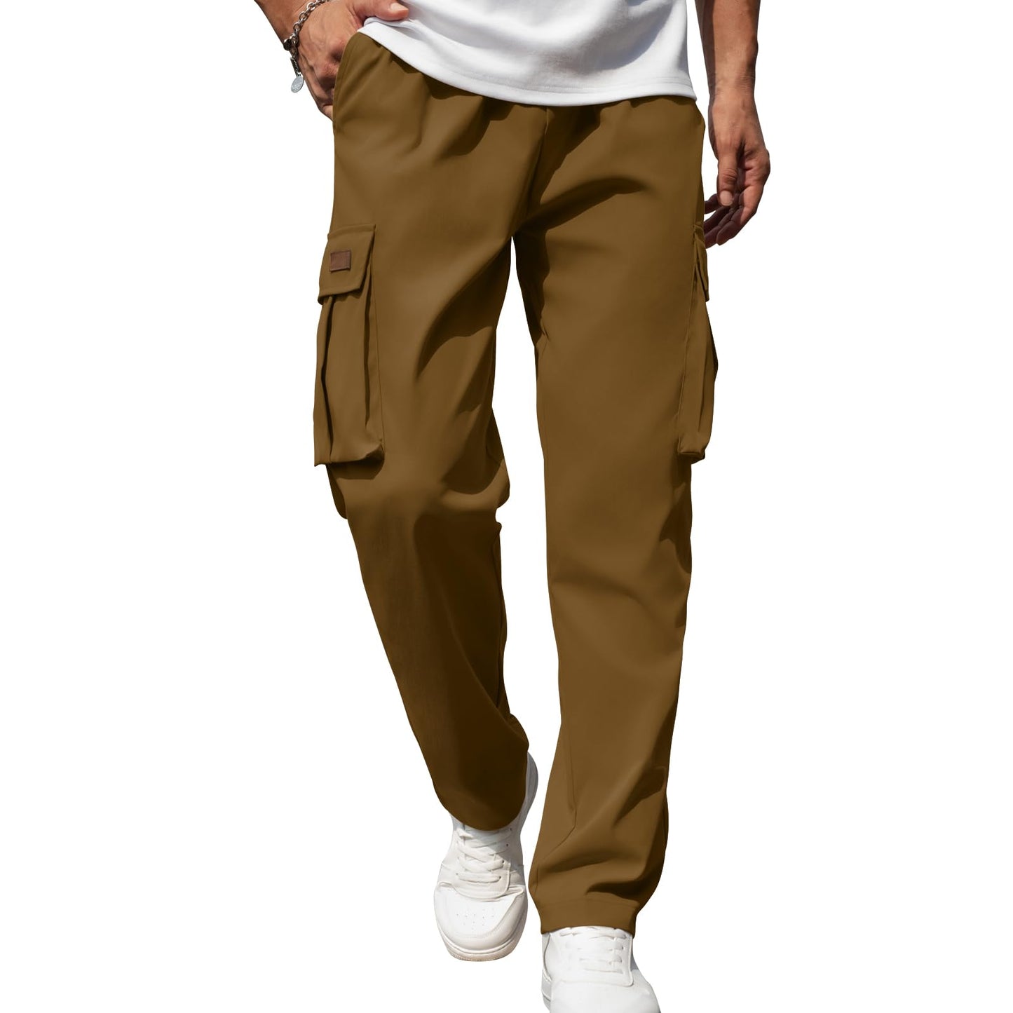 Mens Casual Cargo Pants Drawstring Elastic Waist Sweatpants for Men | Loose Fit Lightweight Tactical Pants with 4 Pockets Outdoor Hiking Athletic Joggers