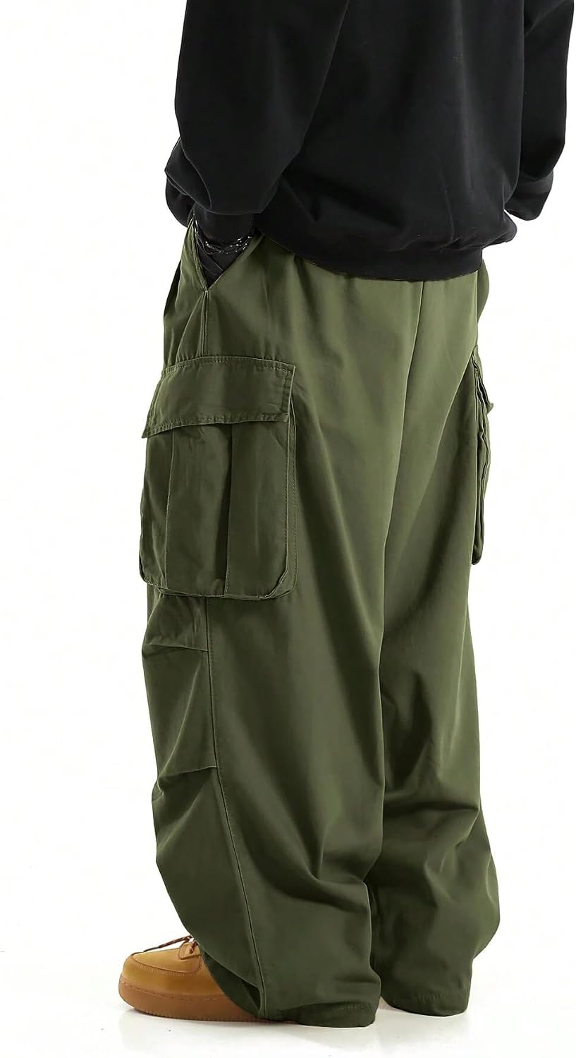 ZAFUL Men's Baggy Cargo Pants Drawstring Parachute Pant with Pockets | Wide Leg Pant,Y2k, Loose Fit, Joggers Hiking Pants, Hip Hop Pants, Flap Pockets, Streetwear