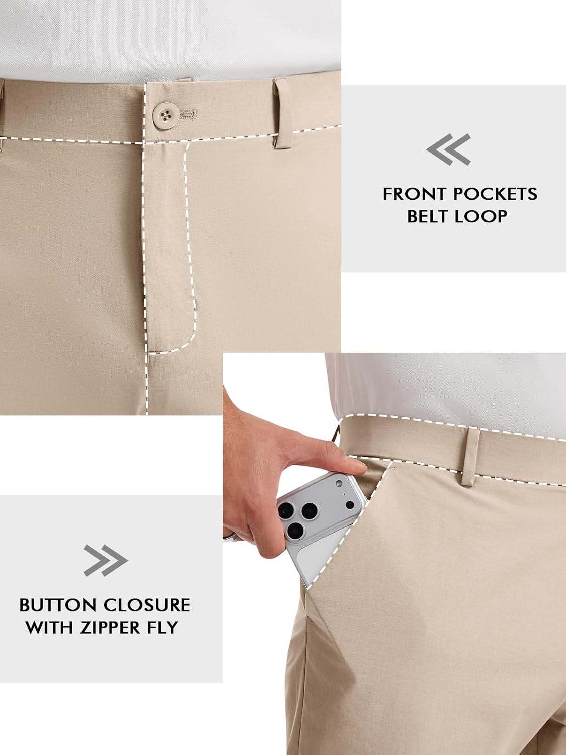 Runcati Mens Golf Pants Stretch Dress Work Pants Casual Slacks 30"/32"/34" | Slim Fit Chino, Tapered, Lightweight Fabric, Quick-Dry, 3 Functional Pockets, Straight Leg Trousers, Business Golf Wear