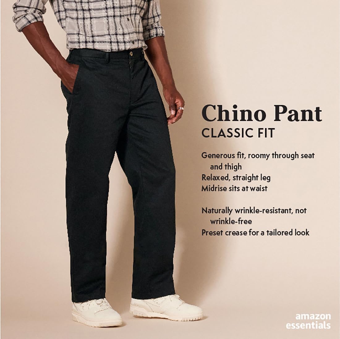 Amazon Essentials Men's Classic-Fit Wrinkle-Resistant Flat-Front Stretch Chino Pant