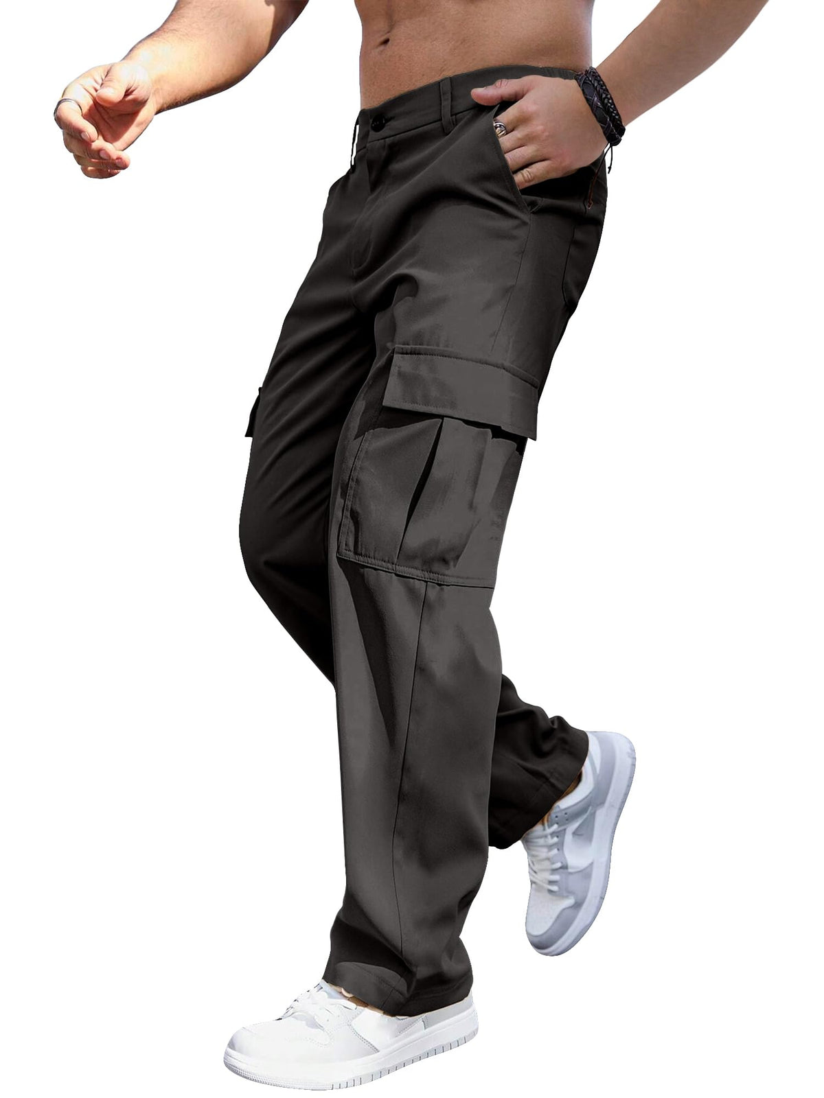 Comdecevis Men's Casual Cargo Pants Relaxed Fit Work Pants | Straight leg, elastic waist, 6 utility pockets, lightweight & breathable, zipper fly with button, ideal for casual work