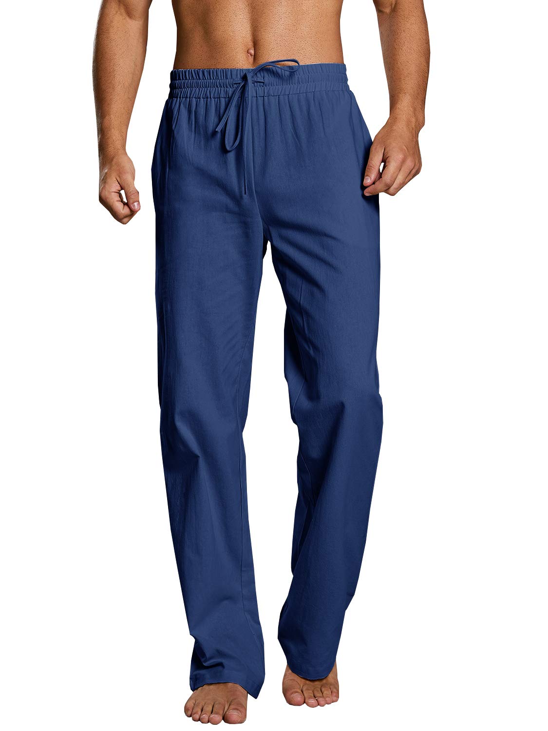PASLTER Mens Cotton Linen Pants Casual Summer Beach Pants Dress Trousers | Loose Fit, Elastic Drawstring Waist, Lightweight, Straight-Legs, Slacks, Yoga, Work, Vacation, Quick Dry