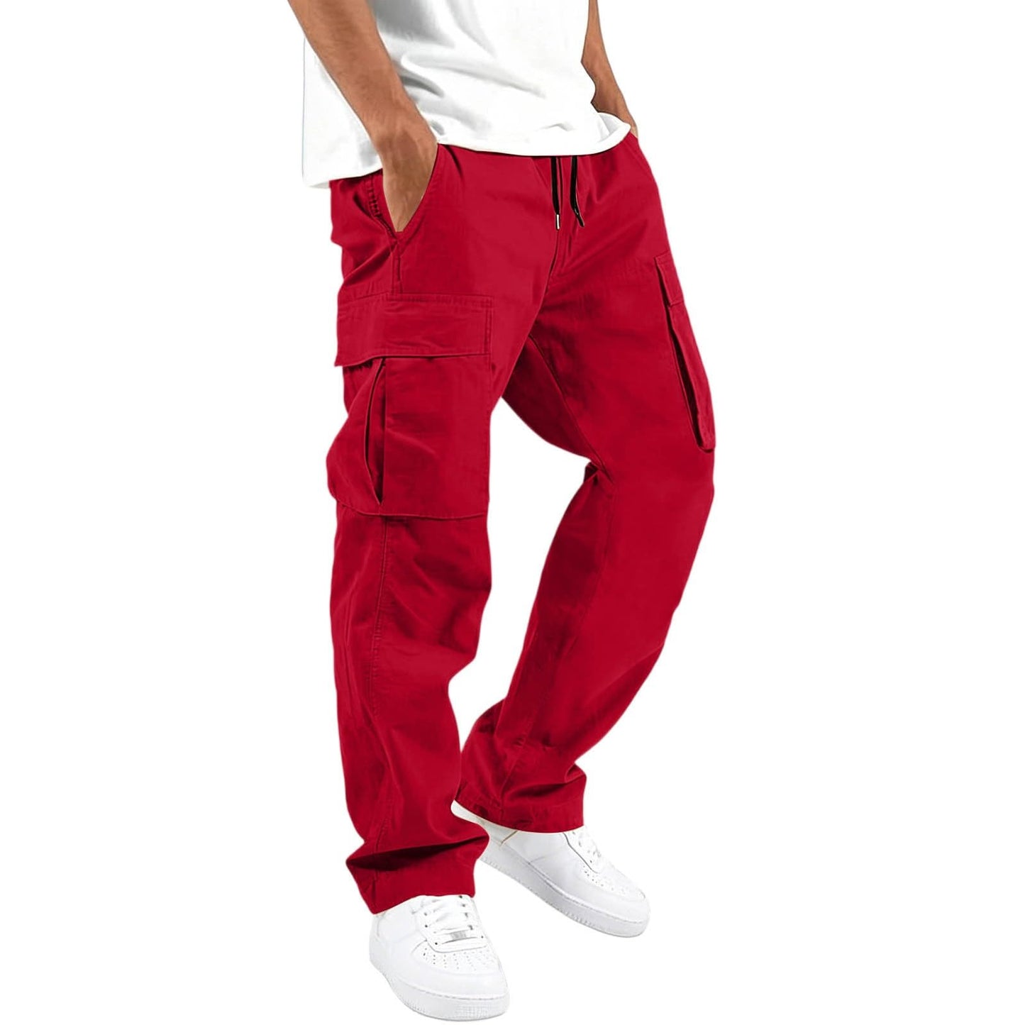 Mens Cargo Pants Casual Relaxed Fit Elastic Waist Hiking Cargo Work Pants | Drawstring Cargo Hiking Pants with Multi Pockets Straight Leg Athletic Pants for Outdoor Camping Fishing Workout Sweatpants