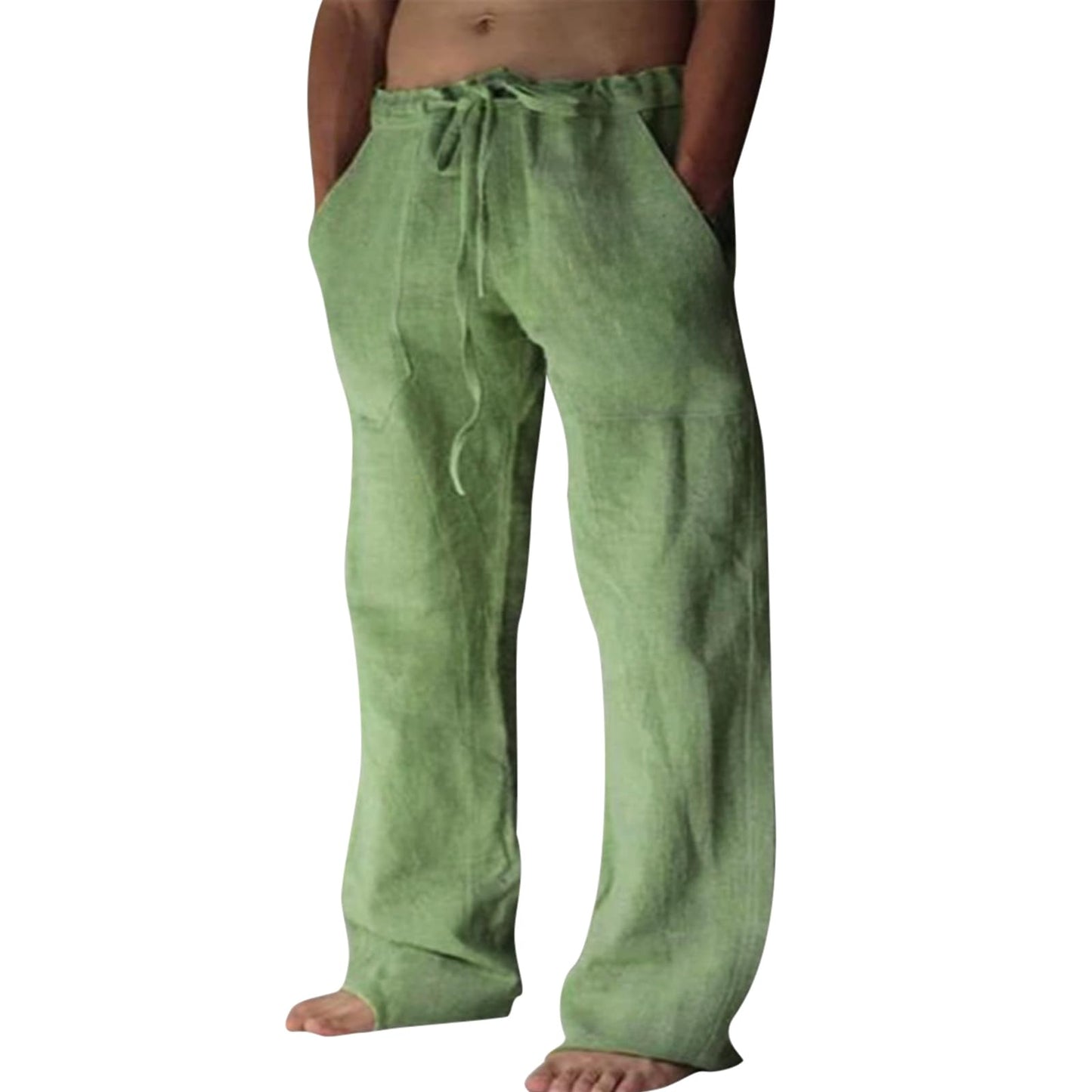 Puimentiua Cotton Linen Pants Men Casual Loose Fit Summer Beach Pants | Elastic Drawstring Waist Lightweight Lounge Pants, Wide Leg Baggy Yoga linen Sweatpants, Relaxed Fit, Side Pocket, Breathable