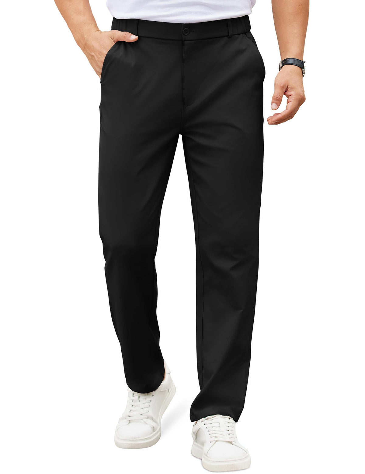 COOFANDY Mens Casual Chino Pants Elastic Waist Classic-Fit Dress Slacks | Hybrid Waistband, Flat Front, Lightweight, Stretchy, Comfortable, Straight Leg, Business Casual Trousers