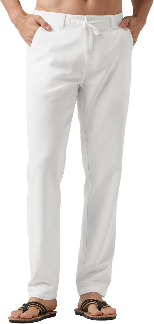 Willit Men's Linen Pants Casual with Pockets 29" 30" 32" | Linen Dress Pants, Drawstring, Beach Summer Travel, Lightweight Trousers