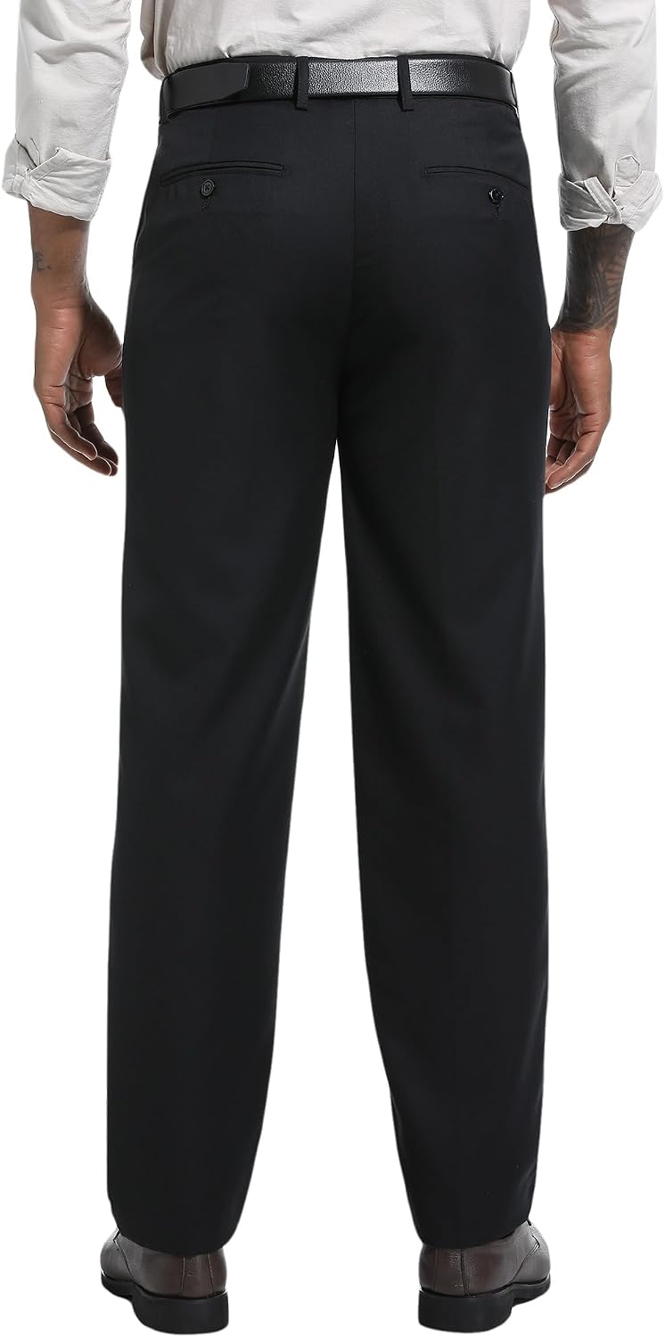 Mens Dress Pants Classic Fit Wrinkle-Free Expandable Waist Slacks | Breathable Fabric, Work Business Office, Flat Front, 4 Pockets, Machine Washable