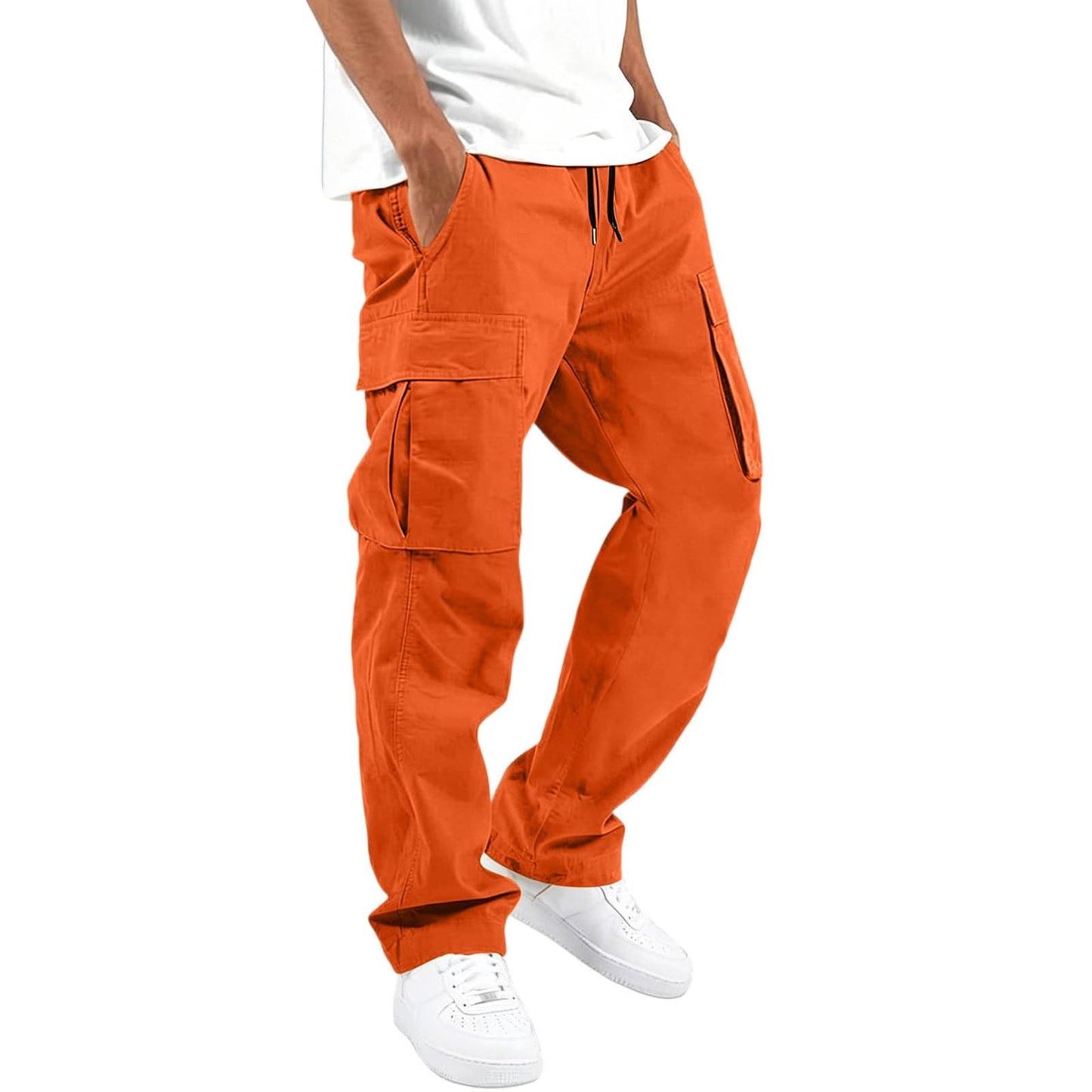 Mens Cargo Pants Casual Relaxed Fit Elastic Waist Hiking Cargo Work Pants | Drawstring Cargo Hiking Pants with Multi Pockets Straight Leg Athletic Pants for Outdoor Camping Fishing Workout Sweatpants