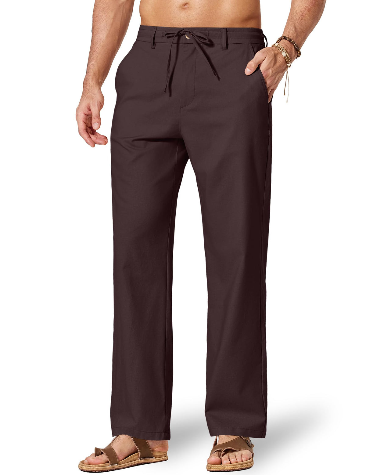 COOFANDY Men's Cotton Linen Pants Casual Drawstring Dress Pants Beach Summer Lightweight Trousers