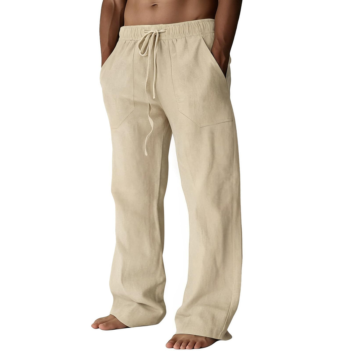 Puimentiua Cotton Linen Pants Men Casual Loose Fit Summer Beach Pants | Elastic Drawstring Waist Lightweight Lounge Pants, Wide Leg Baggy Yoga linen Sweatpants, Relaxed Fit, Side Pocket, Breathable