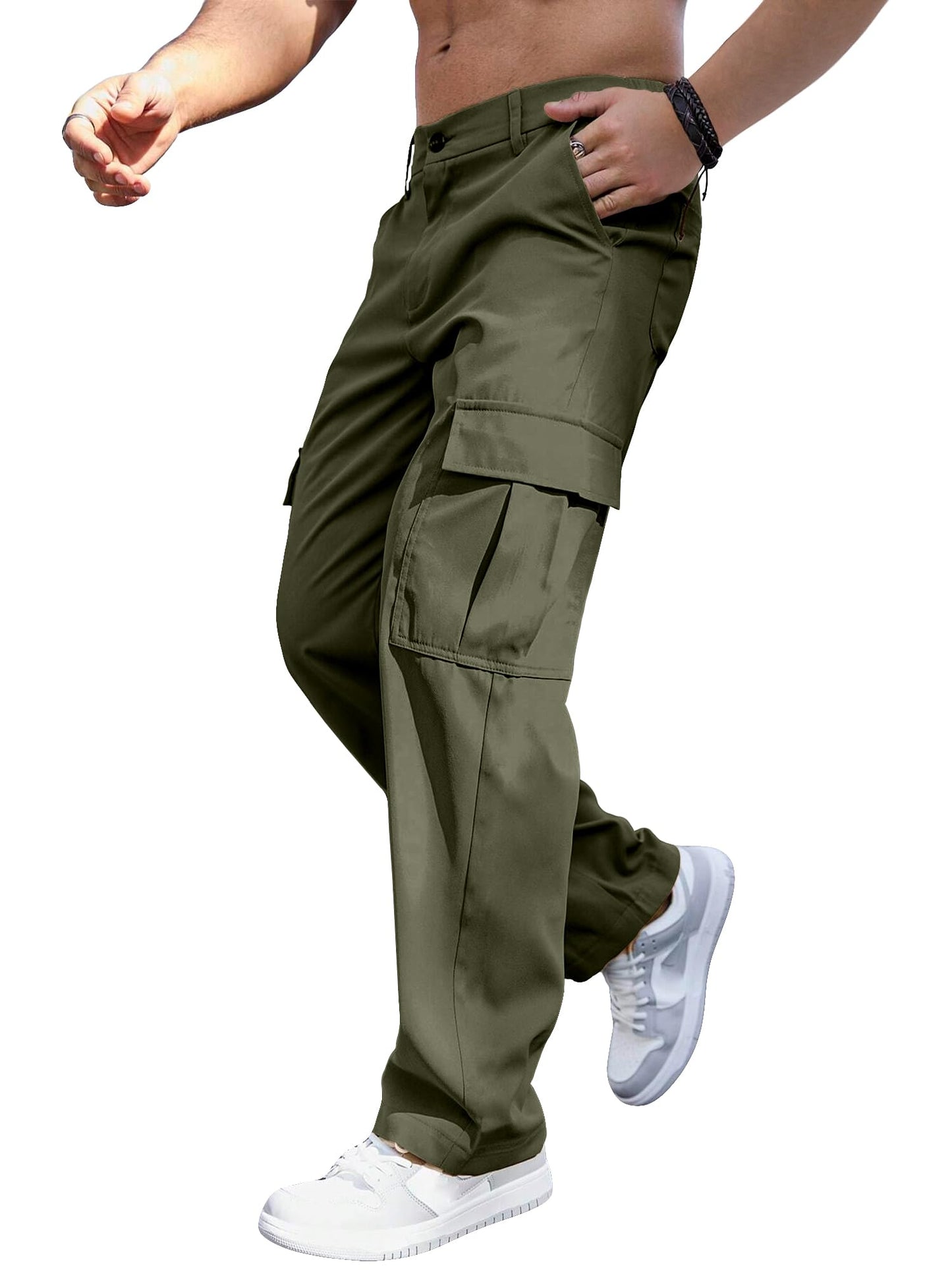 Comdecevis Men's Casual Cargo Pants Relaxed Fit Work Pants | Straight leg, elastic waist, 6 utility pockets, lightweight & breathable, zipper fly with button, ideal for casual work