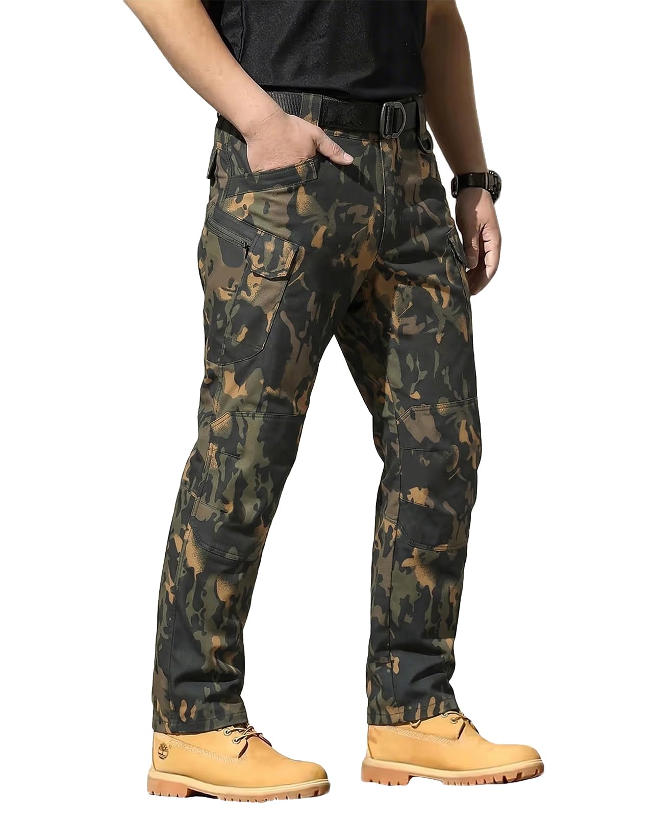 Men's Tactical Pants Stretch Waterproof Fabric Durable Cargo Pants for Hiking Casual Work Multi Pockets (No Belt)
