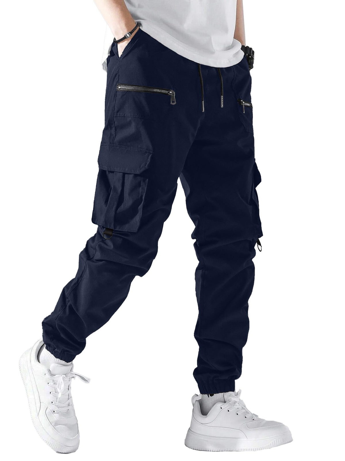 PLEPAN Men's Casual Cargo Pants Elastic Waist Drawstring Joggers Pants | Elastic Waist Drawstring, Multi Pockets, Breathable, Tapered Leg, Versatile for Sports & Daily