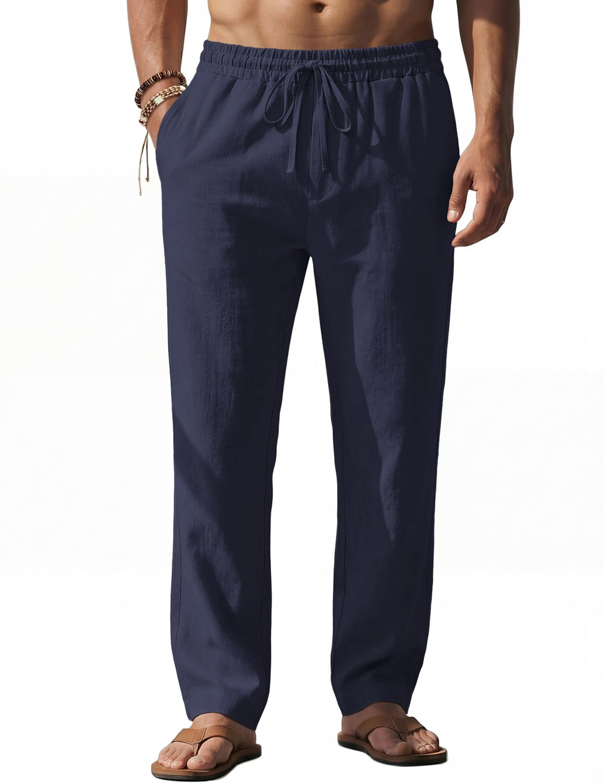 COOFANDY Men's Casual Linen Pants Loose Fit Elastic Waist Drawstring Lightweight Pant Summer Beach Trousers