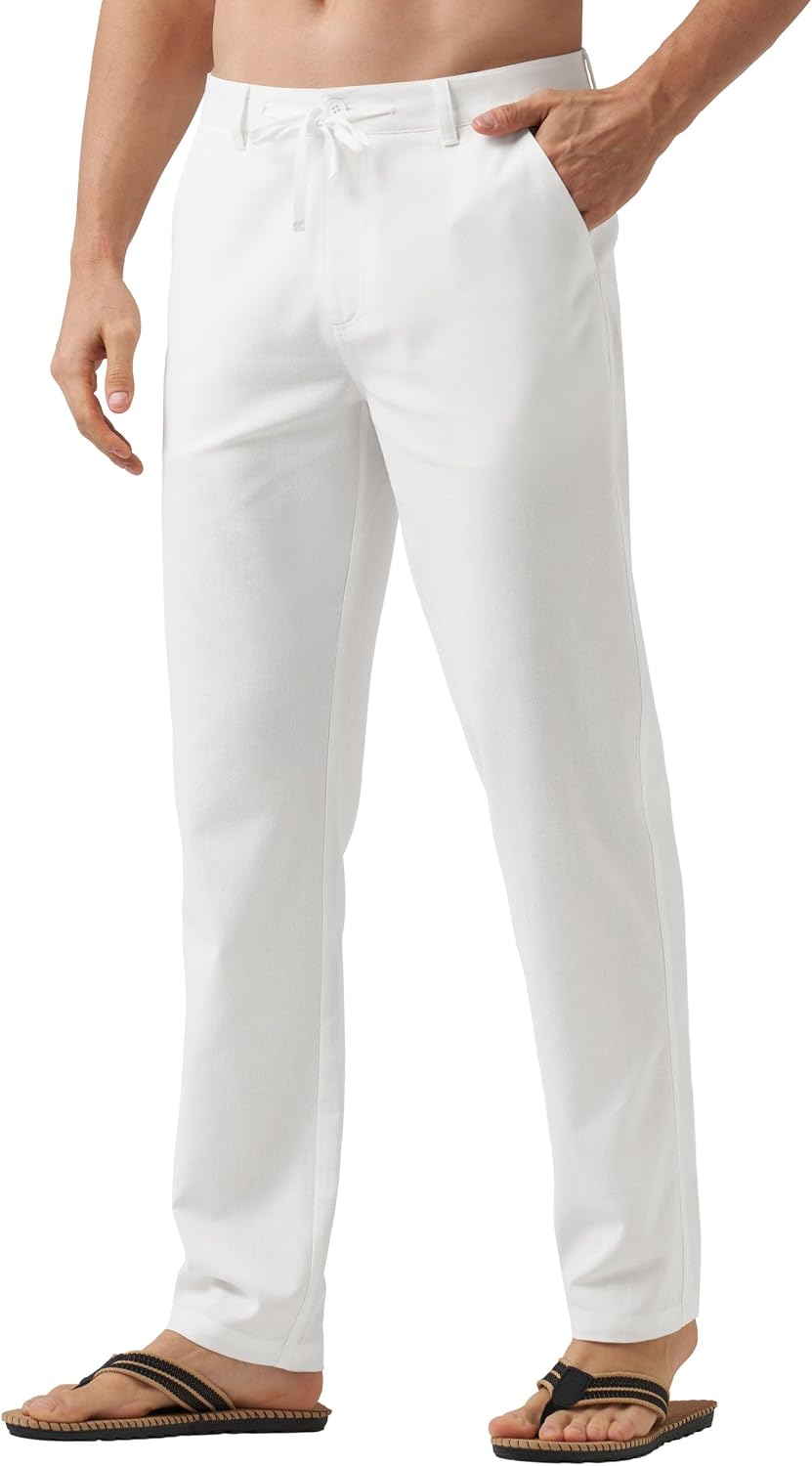 Willit Men's Linen Pants Casual with Pockets 29" 30" 32" | Linen Dress Pants, Drawstring, Beach Summer Travel, Lightweight Trousers