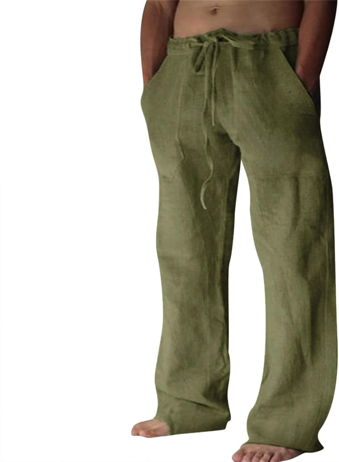 Puimentiua Cotton Linen Pants Men Casual Loose Fit Summer Beach Pants | Elastic Drawstring Waist Lightweight Lounge Pants, Wide Leg Baggy Yoga linen Sweatpants, Relaxed Fit, Side Pocket, Breathable