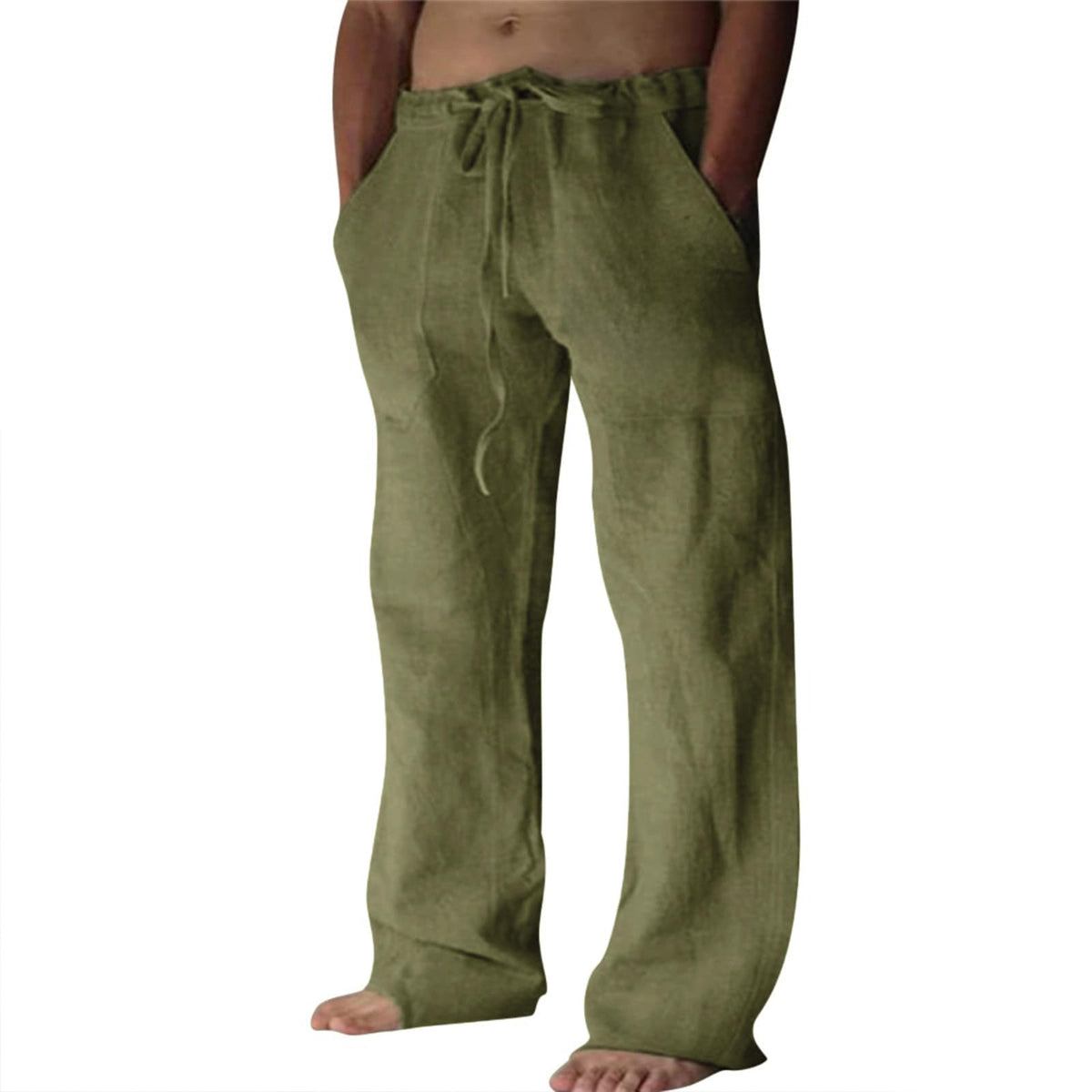 Puimentiua Cotton Linen Pants Men Casual Loose Fit Summer Beach Pants | Elastic Drawstring Waist Lightweight Lounge Pants, Wide Leg Baggy Yoga linen Sweatpants, Relaxed Fit, Side Pocket, Breathable