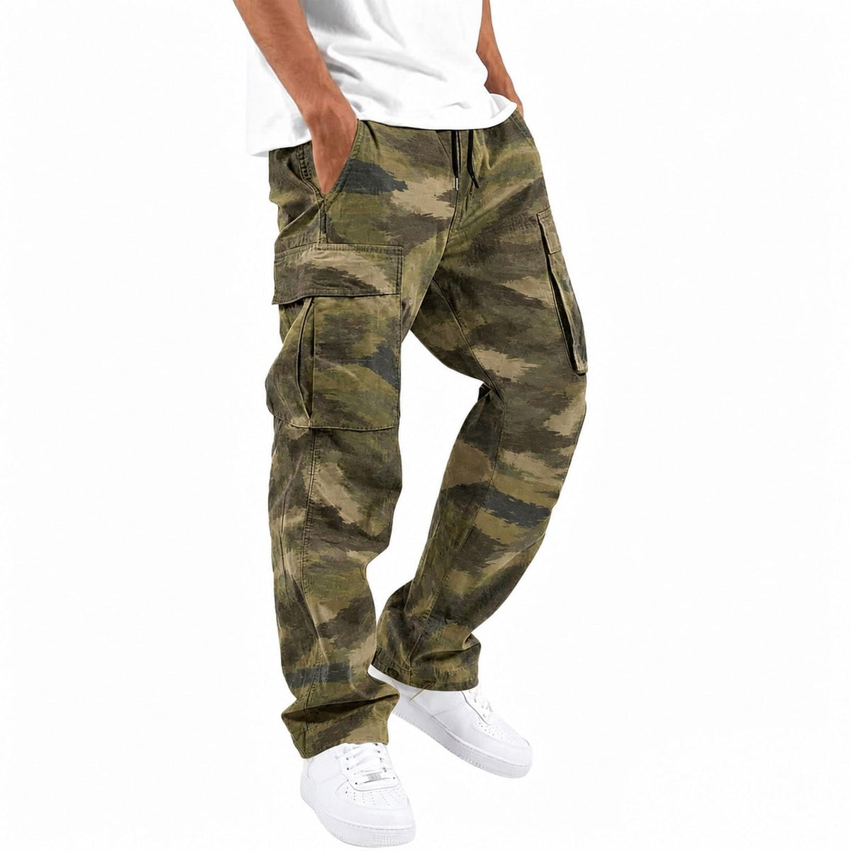 Mens Cargo Pants Casual Relaxed Fit Elastic Waist Hiking Cargo Work Pants | Drawstring Cargo Hiking Pants with Multi Pockets Straight Leg Athletic Pants for Outdoor Camping Fishing Workout Sweatpants