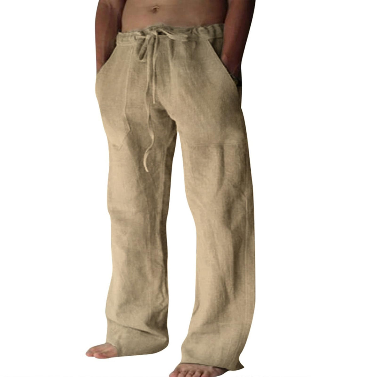 Puimentiua Cotton Linen Pants Men Casual Loose Fit Summer Beach Pants | Elastic Drawstring Waist Lightweight Lounge Pants, Wide Leg Baggy Yoga linen Sweatpants, Relaxed Fit, Side Pocket, Breathable