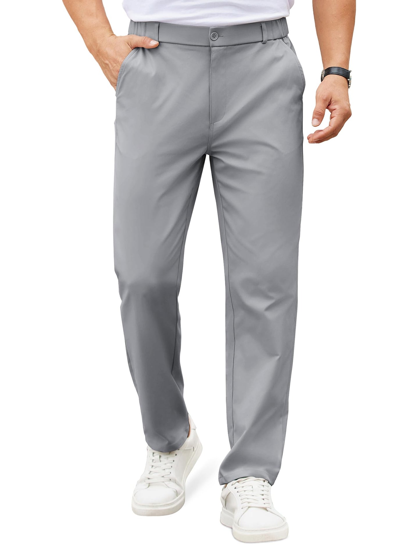 COOFANDY Mens Casual Chino Pants Elastic Waist Classic-Fit Dress Slacks | Hybrid Waistband, Flat Front, Lightweight, Stretchy, Comfortable, Straight Leg, Business Casual Trousers