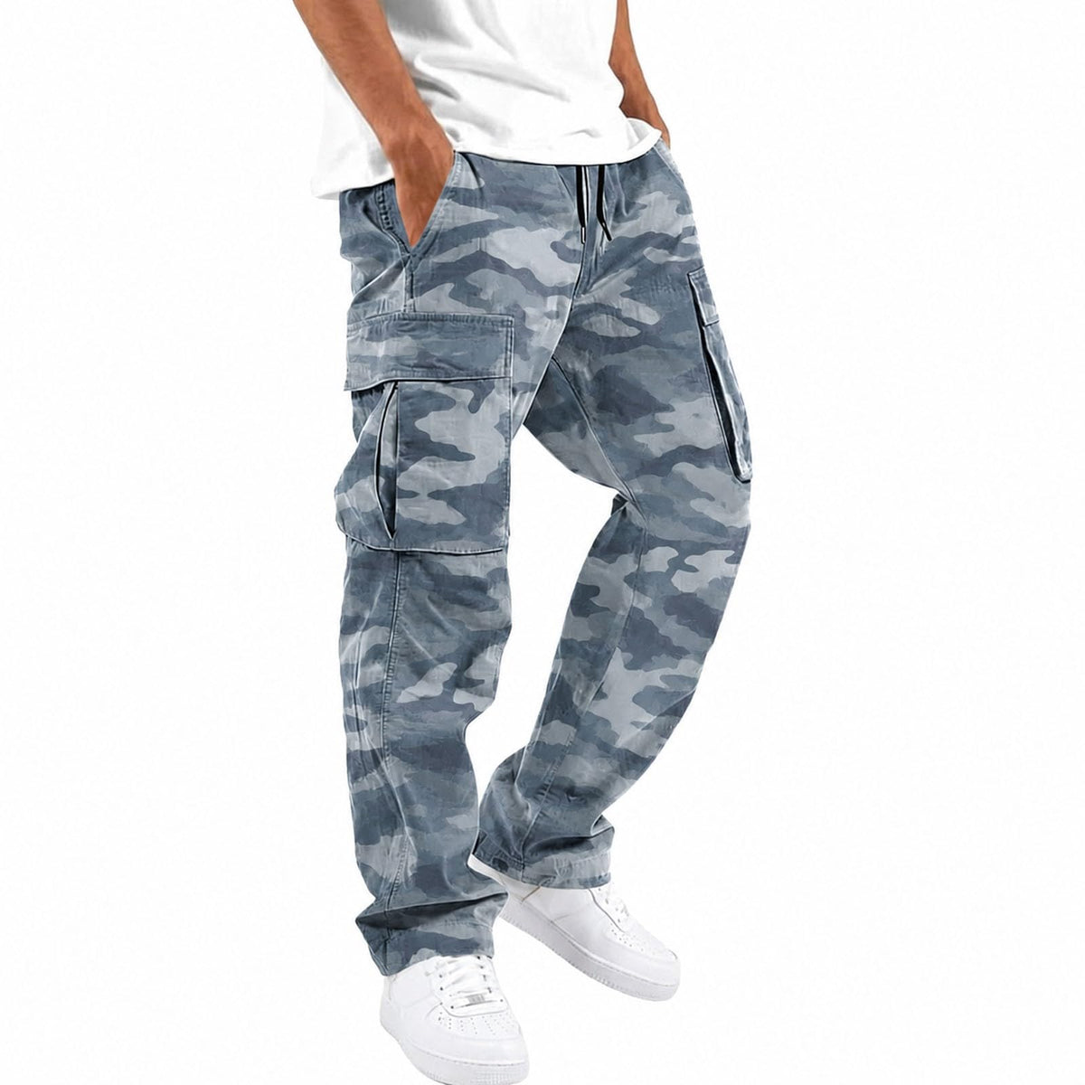 Mens Cargo Pants Casual Relaxed Fit Elastic Waist Hiking Cargo Work Pants | Drawstring Cargo Hiking Pants with Multi Pockets Straight Leg Athletic Pants for Outdoor Camping Fishing Workout Sweatpants