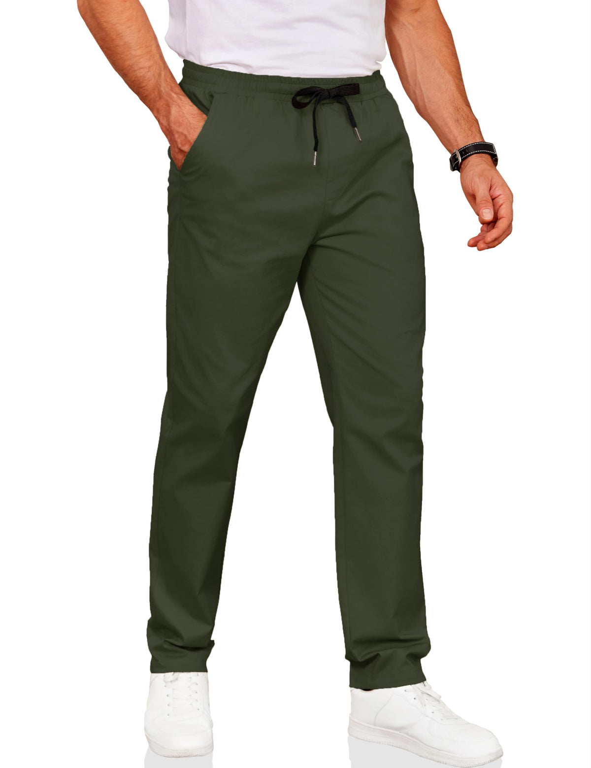 COOFANDY Men's Drawstring Casual Pants Cotton Twill Elastic Waist Chino Pants