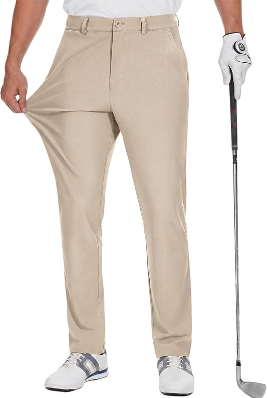 Runcati Mens Golf Pants Stretch Dress Work Pants Casual Slacks 30"/32"/34" | Slim Fit Chino, Tapered, Lightweight Fabric, Quick-Dry, 3 Functional Pockets, Straight Leg Trousers, Business Golf Wear