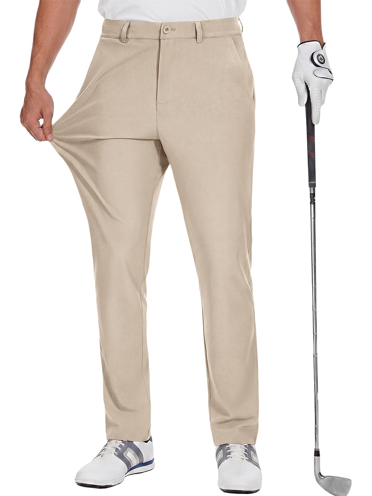 Runcati Mens Golf Pants Stretch Dress Work Pants Casual Slacks 30"/32"/34" | Slim Fit Chino, Tapered, Lightweight Fabric, Quick-Dry, 3 Functional Pockets, Straight Leg Trousers, Business Golf Wear