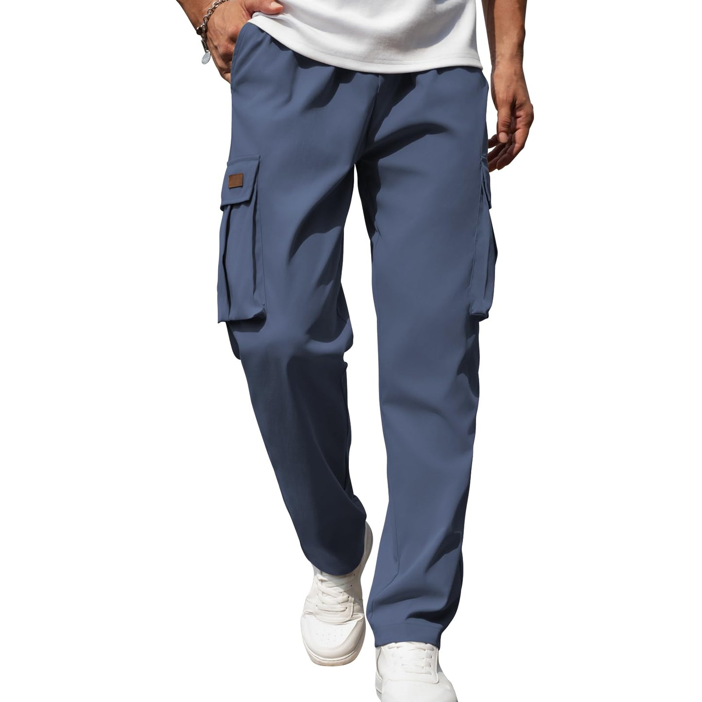 Mens Casual Cargo Pants Drawstring Elastic Waist Sweatpants for Men | Loose Fit Lightweight Tactical Pants with 4 Pockets Outdoor Hiking Athletic Joggers